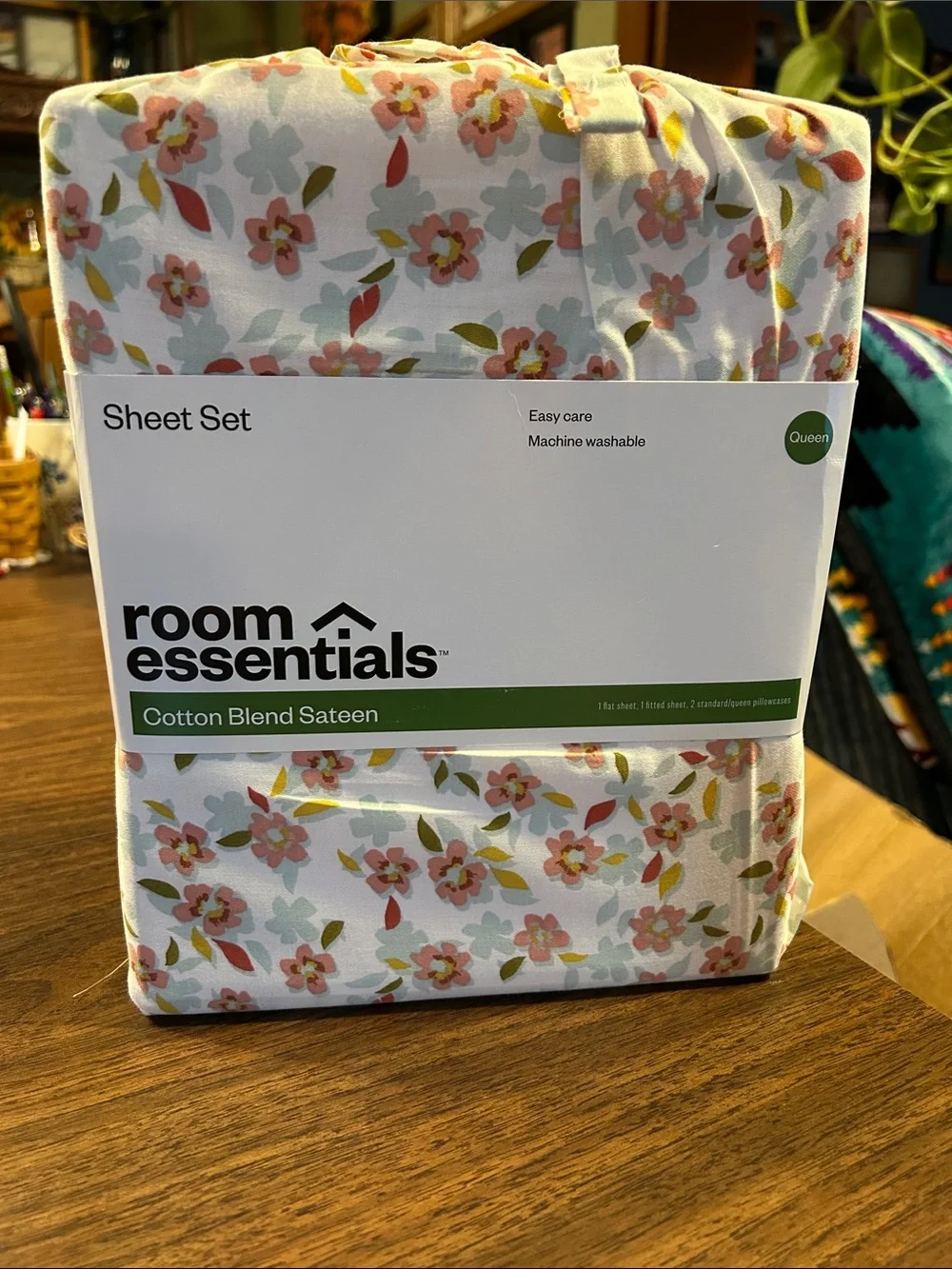 Room Essentials Cotton Blend Sateen Sheet Set - Pink, Green & Light Blue Floral